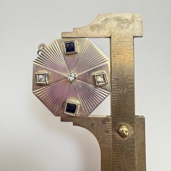 VTG Sterling Silver 925 Black & White CZ Octagonal Ridged Pendant Charm 1.25" - Picture 15 of 15